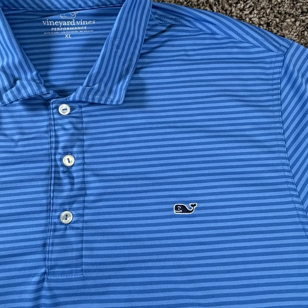 Vineyard Vines Polo Shirt Mens XL Blue Stripe Performance Golf Athleisure Shirt - Picture 4 of 8
